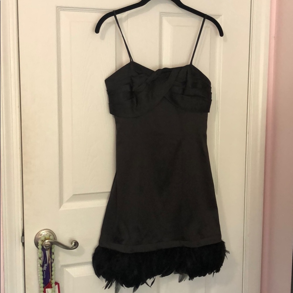 Roberta Black formal dress with feathers